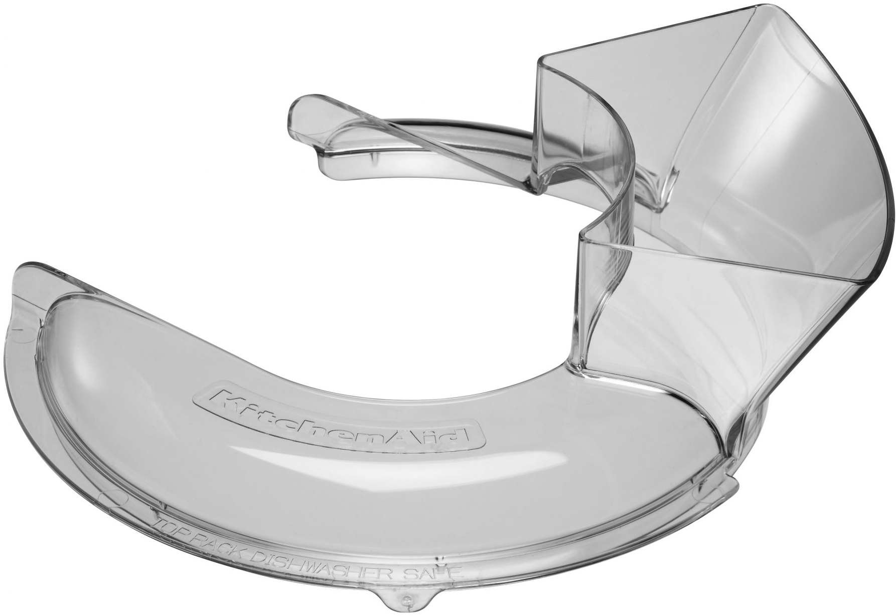 Parte trasparente del robot da cucina KitchenAid. È un pezzo di plastica curvo con il logo KitchenAid.