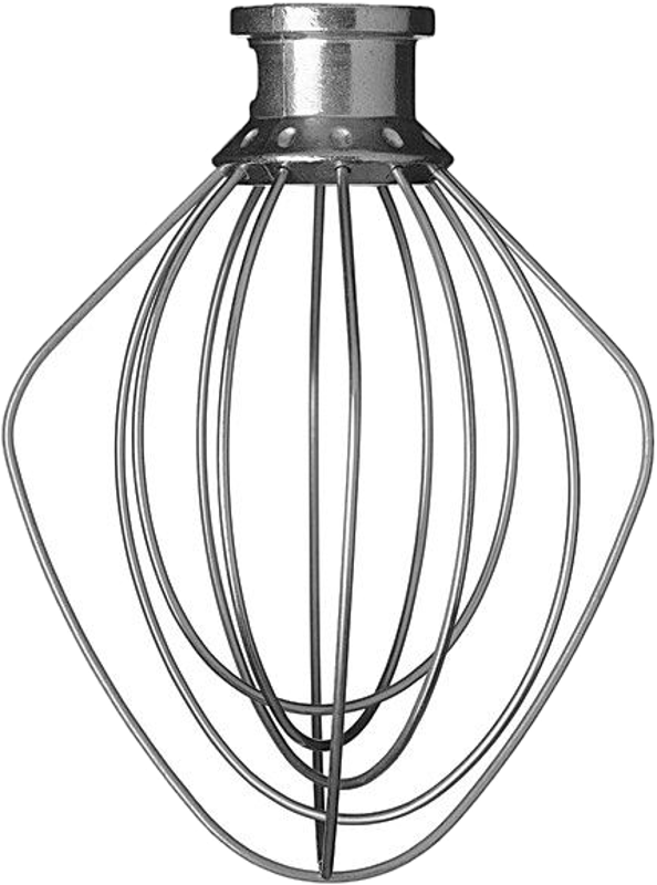 Un accessorio frusta per mixer KitchenAid, realizzato con fili d'argento, per miscelare.