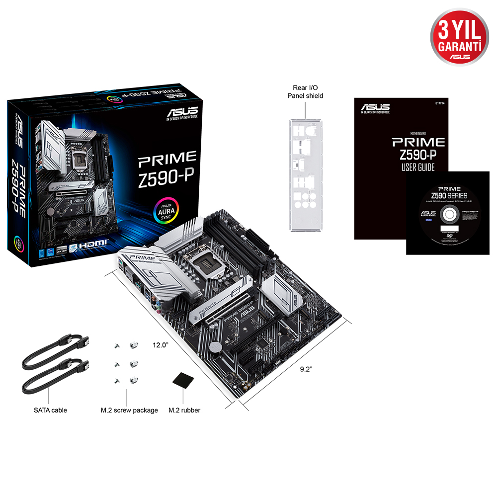 ASUS Prime Z590-P Intel Z590 LGA1200 DDR4 5000 DP HDMI 3x M2 USB3.2 Aura RGB 2.5Gb Intel 128GB’a kadar Atx Anakart