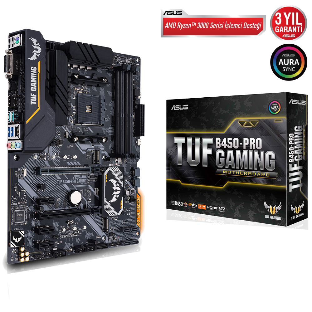 ASUS TUF B450-PRO Gaming AMD B450 AM4 DDR4 4400 HDMI DVI Çift M2