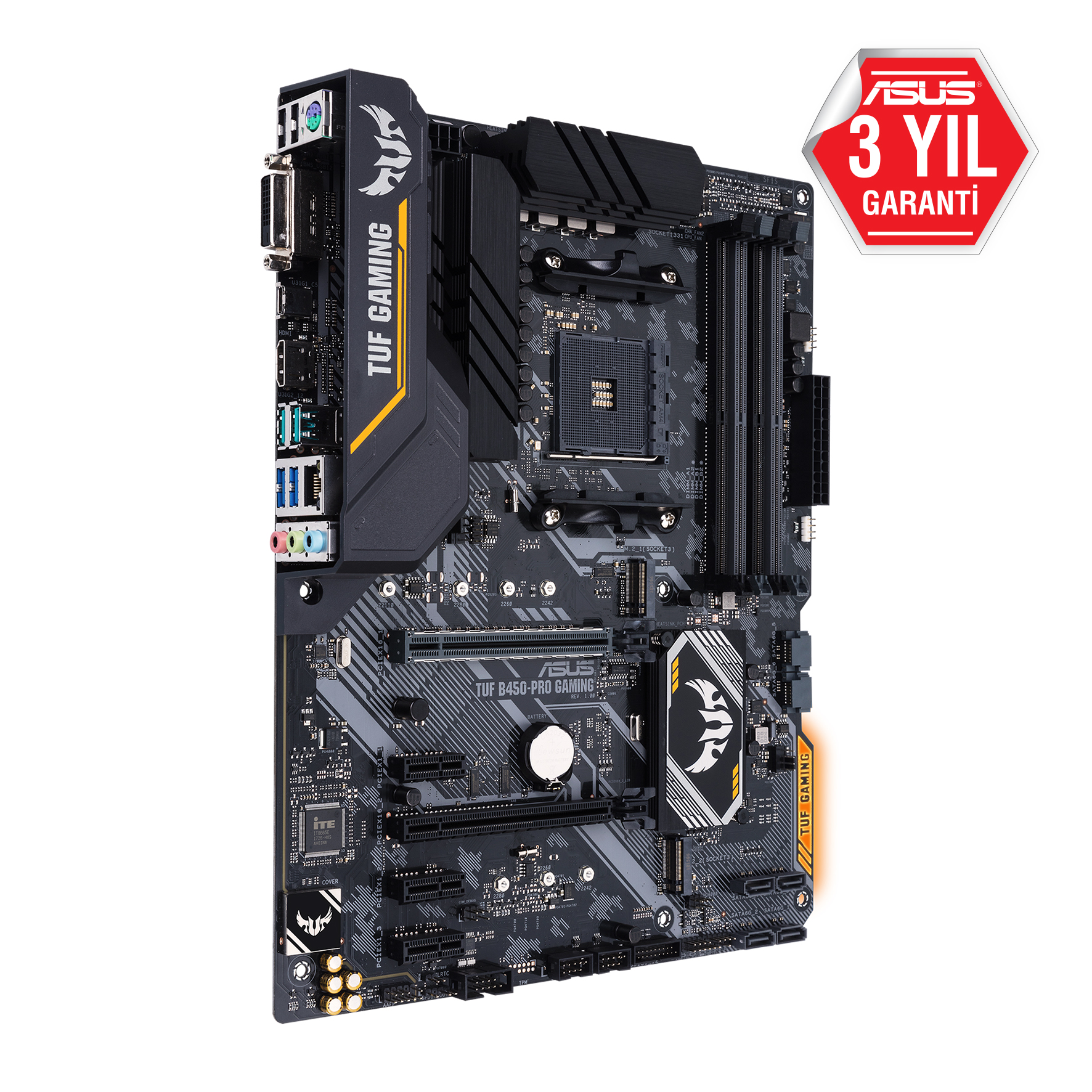 ASUS TUF B450-PRO Gaming AMD B450 AM4 DDR4 4400 HDMI DVI Çift M2 USB3.1 Aura RGB ATX Anakart