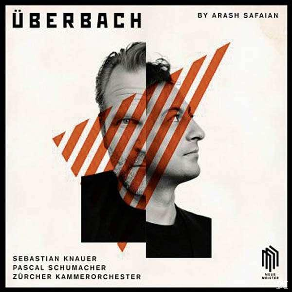 Albumcover. Porträt eines Mannes, rote Linien über dem Gesicht, Text: Überbach.