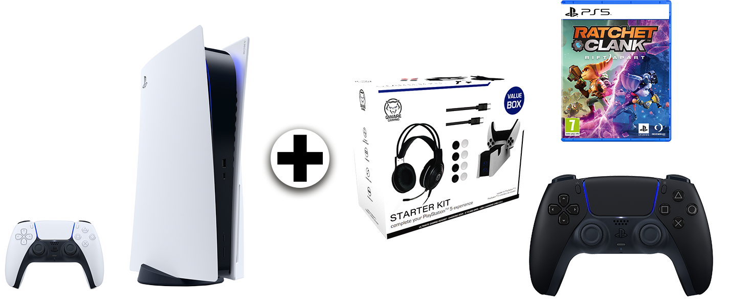 SONY PlayStation 5 Disk Edition + DualSense Zwart + Accessoirespakket + Ratchet & Clank Rift Apart