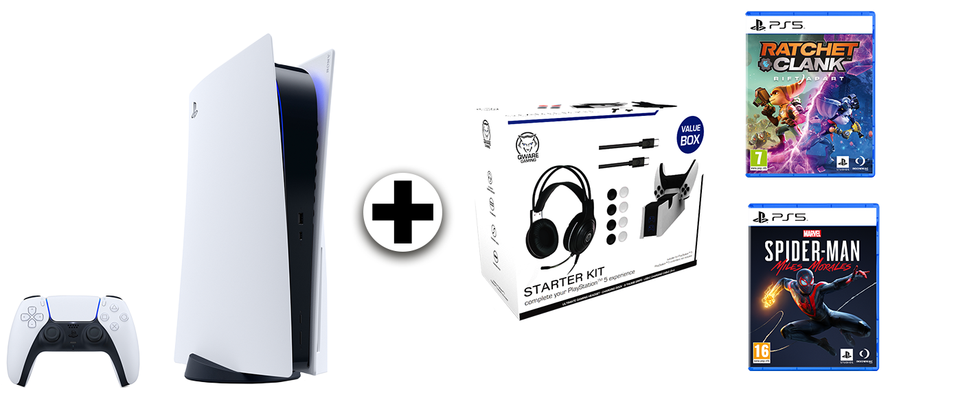 SONY PlayStation 5 Disk Edition + Accessoirespakket + Spider-Man Miles Morales + Ratchet & Clank Rift Apart