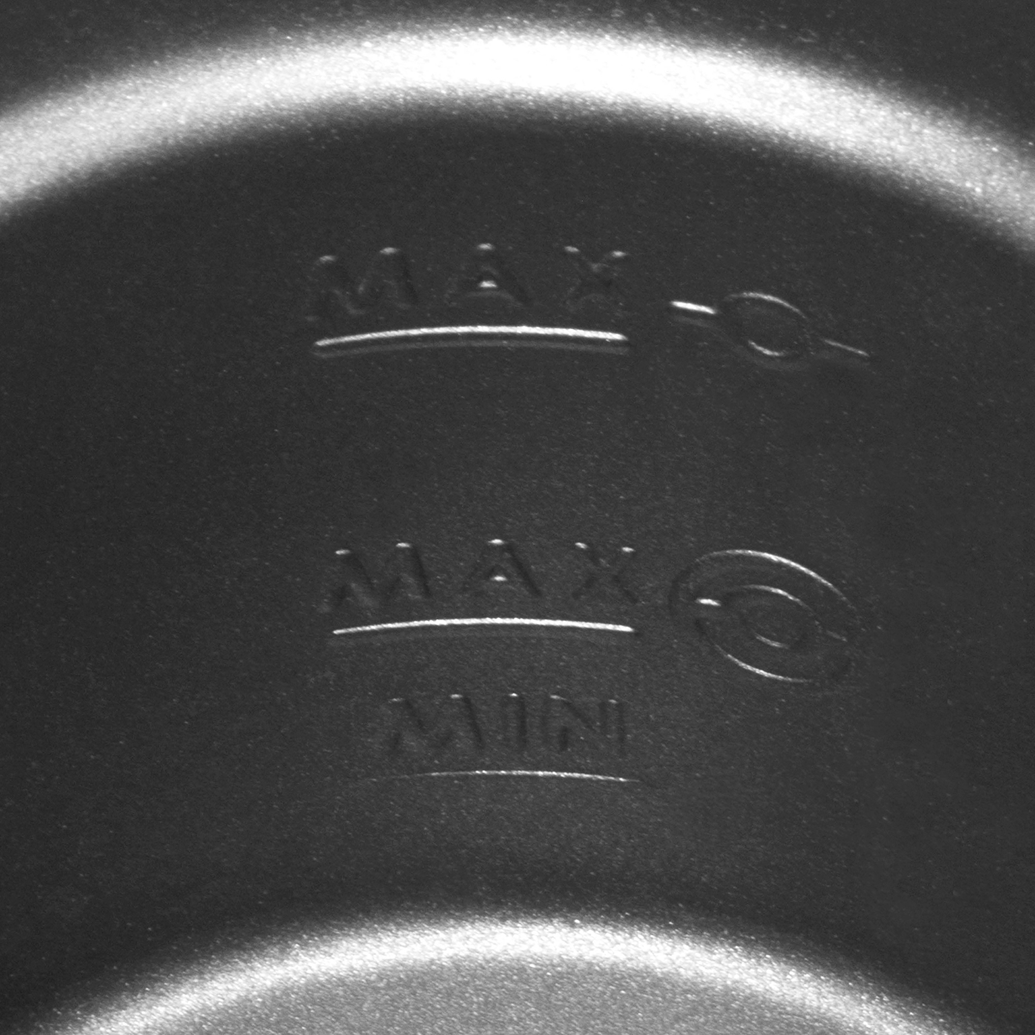 Inside of a black pan with MAX, MIN, and a line.