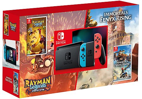 Consola - Nintendo Switch, Joy-Con, Azul y Rojo + Rayman Legends: Definitive Edition + Immortals Fenyx Rising