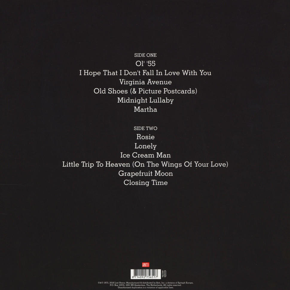 Le dos d'une pochette d'album vinyle. La liste des pistes est imprimée.