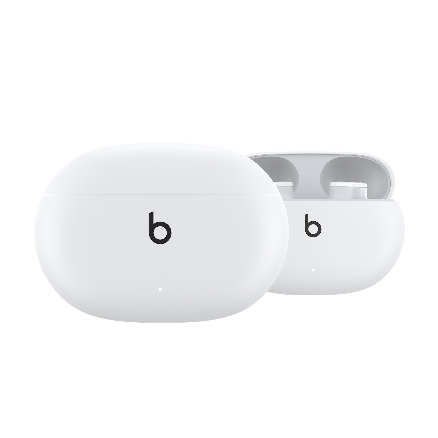 Dos estuches blancos para auriculares con el logotipo de Beats.