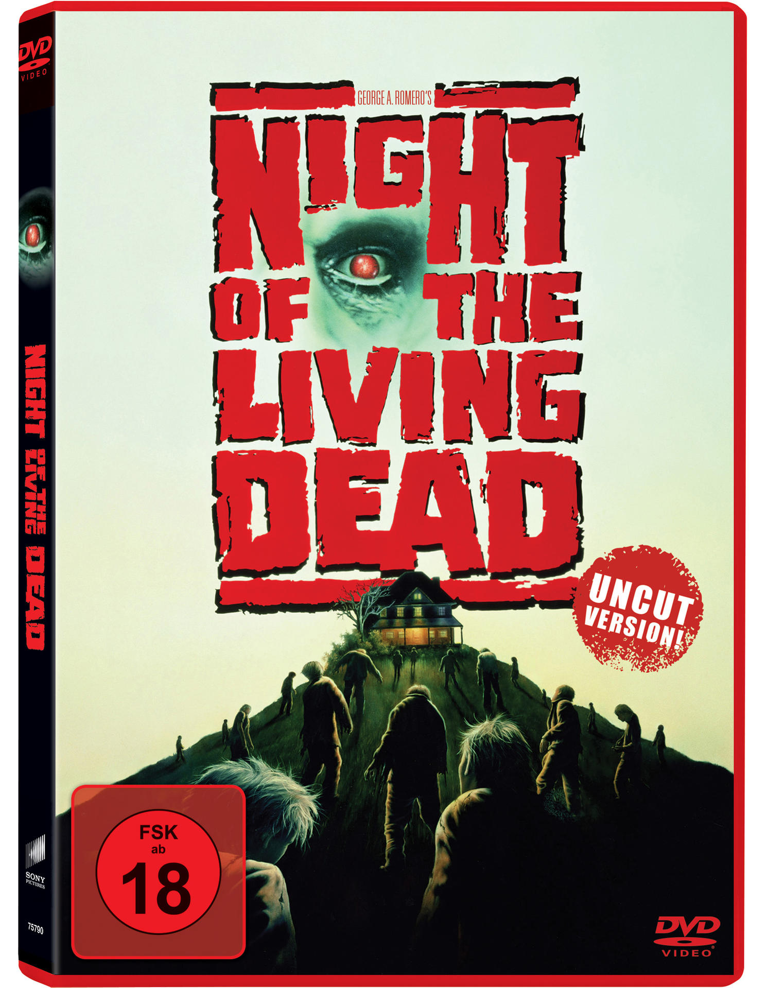 DVD-Hülle mit Zombies und einem gruseligen Auge. Text 'Night of the Living Dead'.