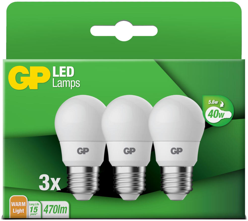 A box with three white LED light bulbs.