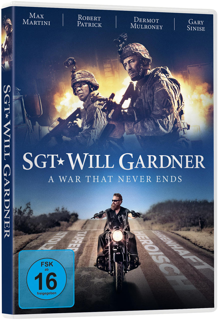 DVD-Cover für Sgt. Will Gardner mit Soldaten und einem Motorrad.