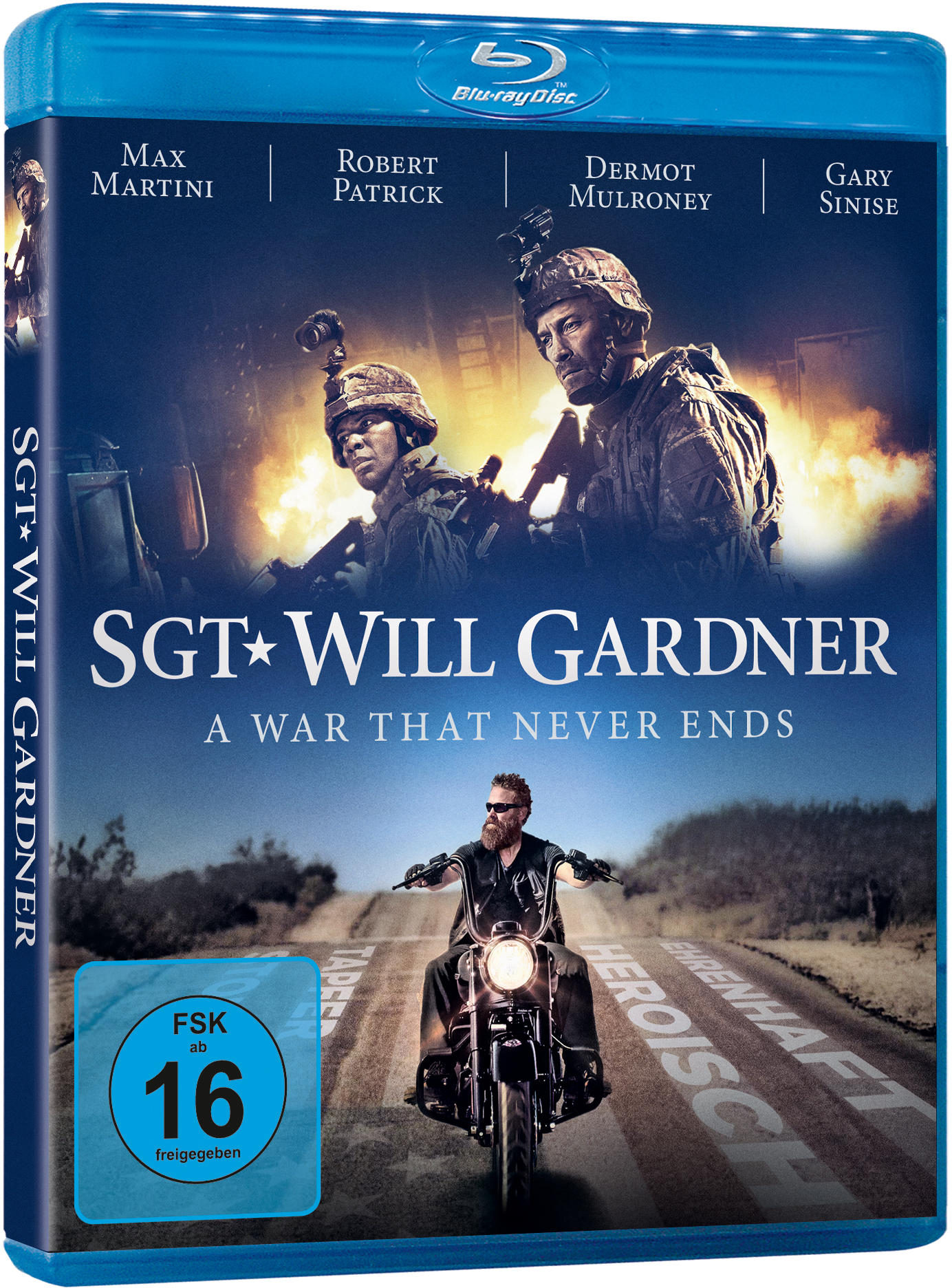 DVD-Cover des Films Sgt. Will Gardner mit Soldaten, Motorrad, Straße und Titel.