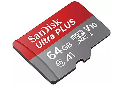 Tarjeta Micro SDXC - SanDisk Ultra PLUS, Elite, 64 GB, 130 MB/s, UHS-I, V10, A1, C10, Adaptador SD, Multicolor