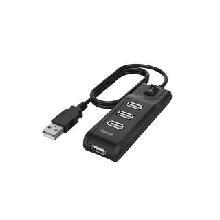 Hub USB/Concentrador - Hama 00200118, De 1x USB 2.0 a 4x USB 2.0, 1.8 m, 480 Mbps, Negro