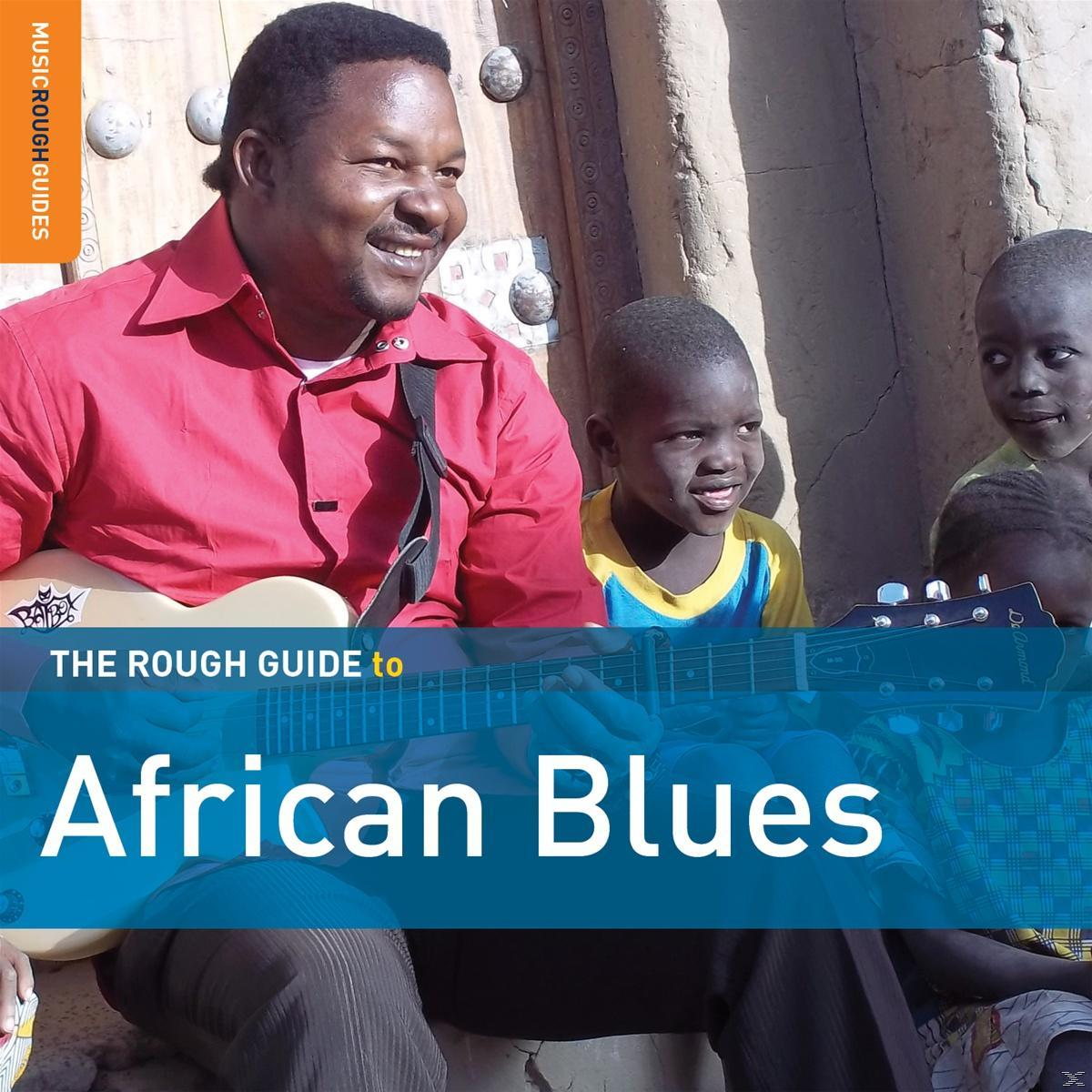 Könyvborító: The Rough Guide to African Blues. Egy gitáros férfi, gyerekek körülötte.