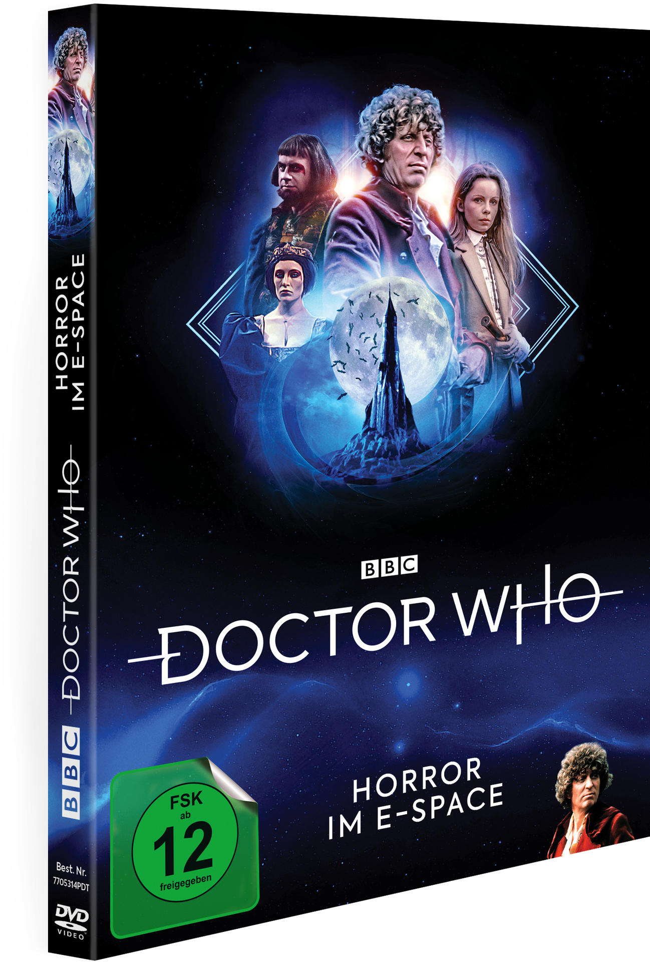 DVD-Cover für Doctor Who: Horror im E-Space. Mit Charakteren und einer dunklen Weltraumszene.