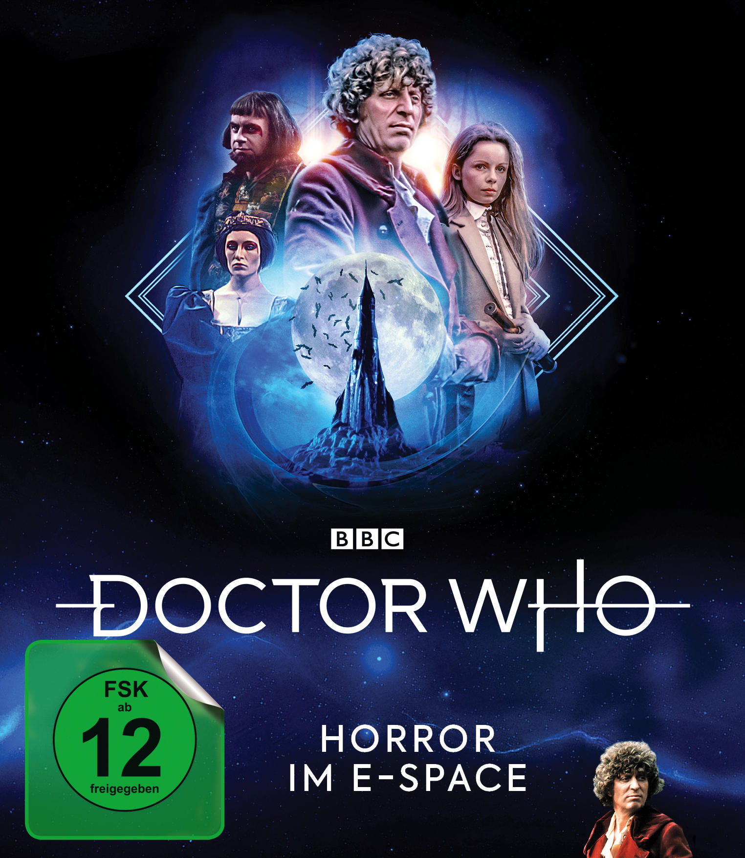 Doctor Who DVD-Cover. Vier Figuren im Zentrum mit einer dunklen Szene und dem Doctor Who-Logo darunter.