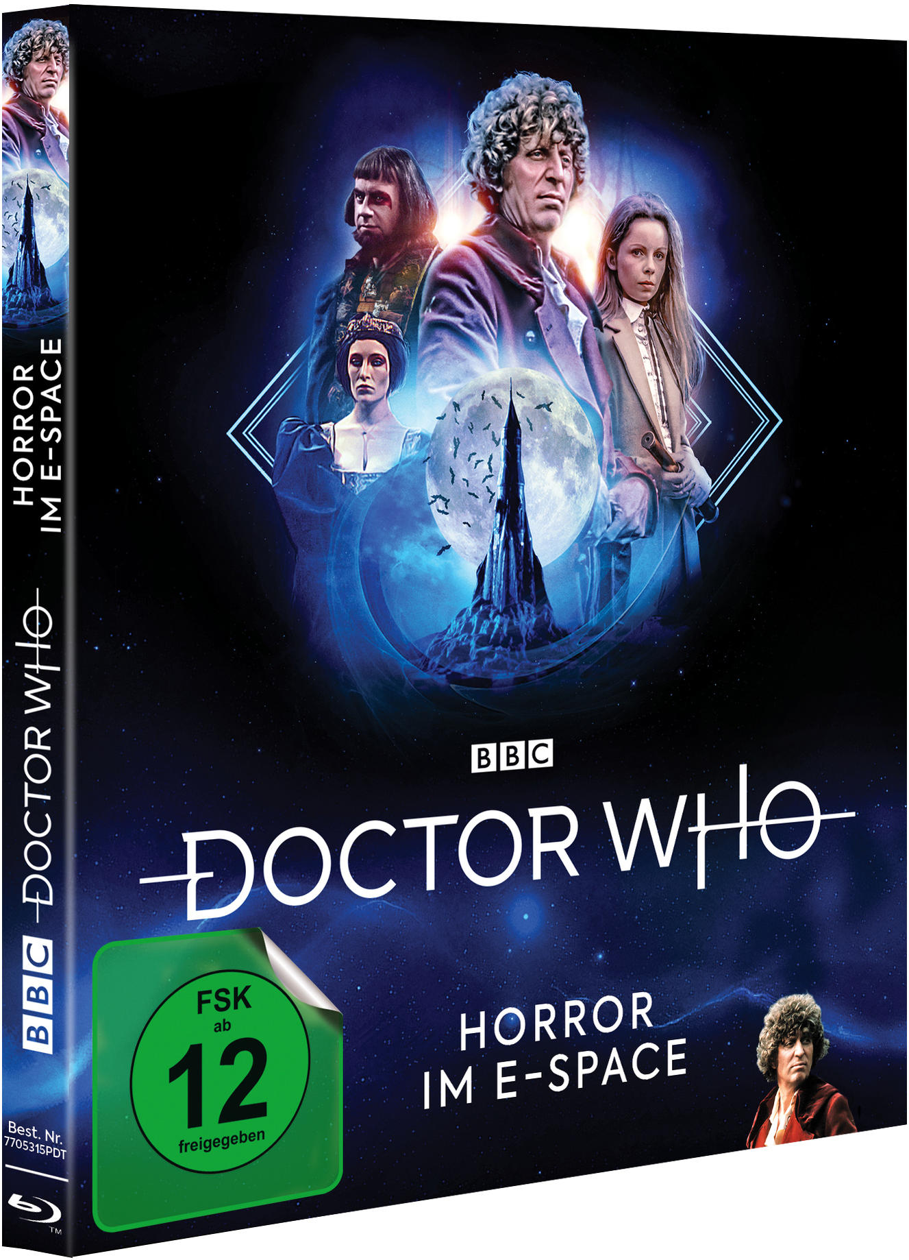 DVD-Cover von 'Doctor Who: Horror im E-Space', mit Schauspielern und dunkler Weltraum-Szene.
