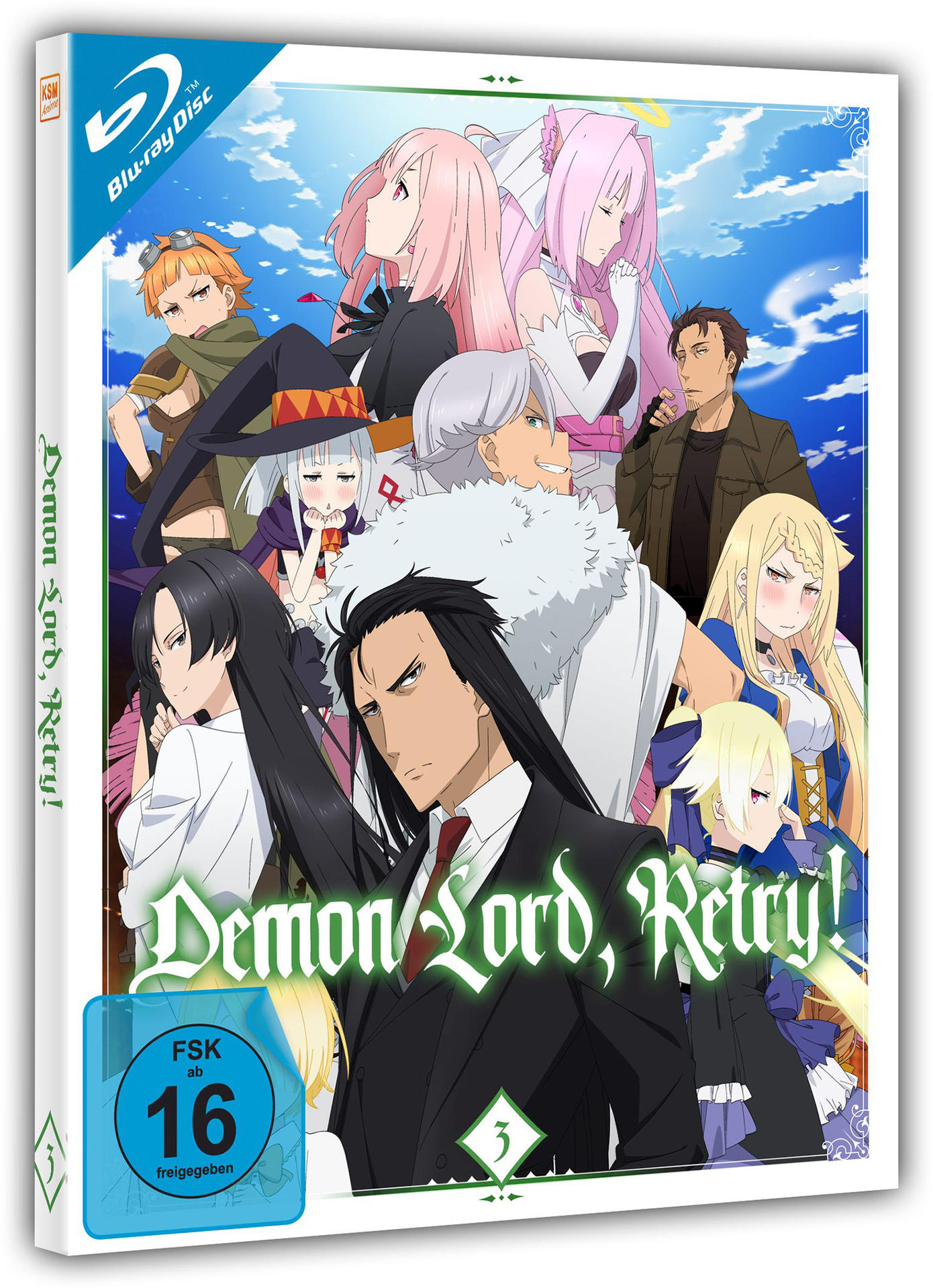 Anime-Blu-Ray-Cover, viele Charaktere, verschiedene Farben, mit japanischem Text und einer Bewertung.
