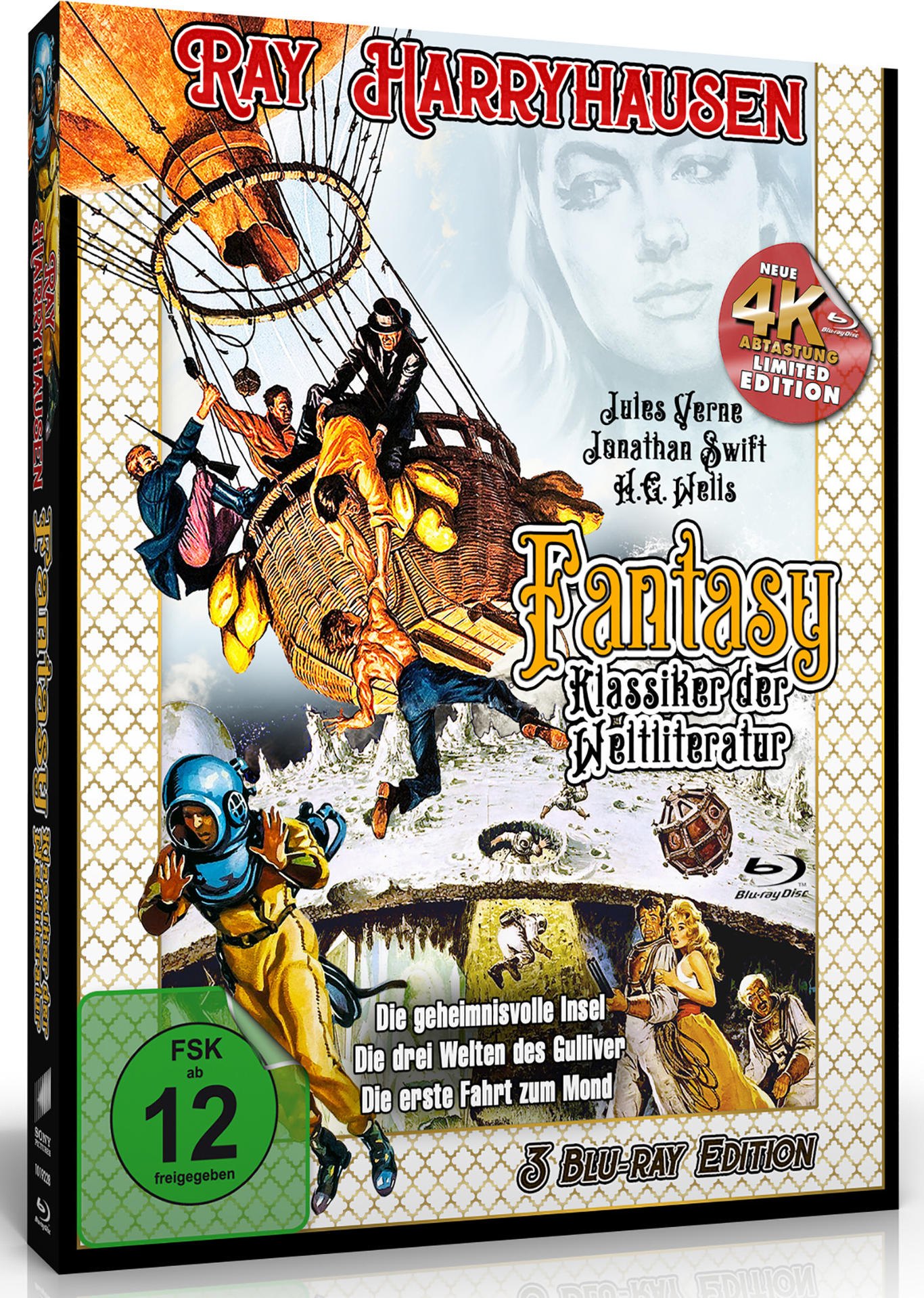 DVD-Hülle mit einem Vintage-Filmplakat mit einem Heißluftballon und verschiedenen Charakteren.
