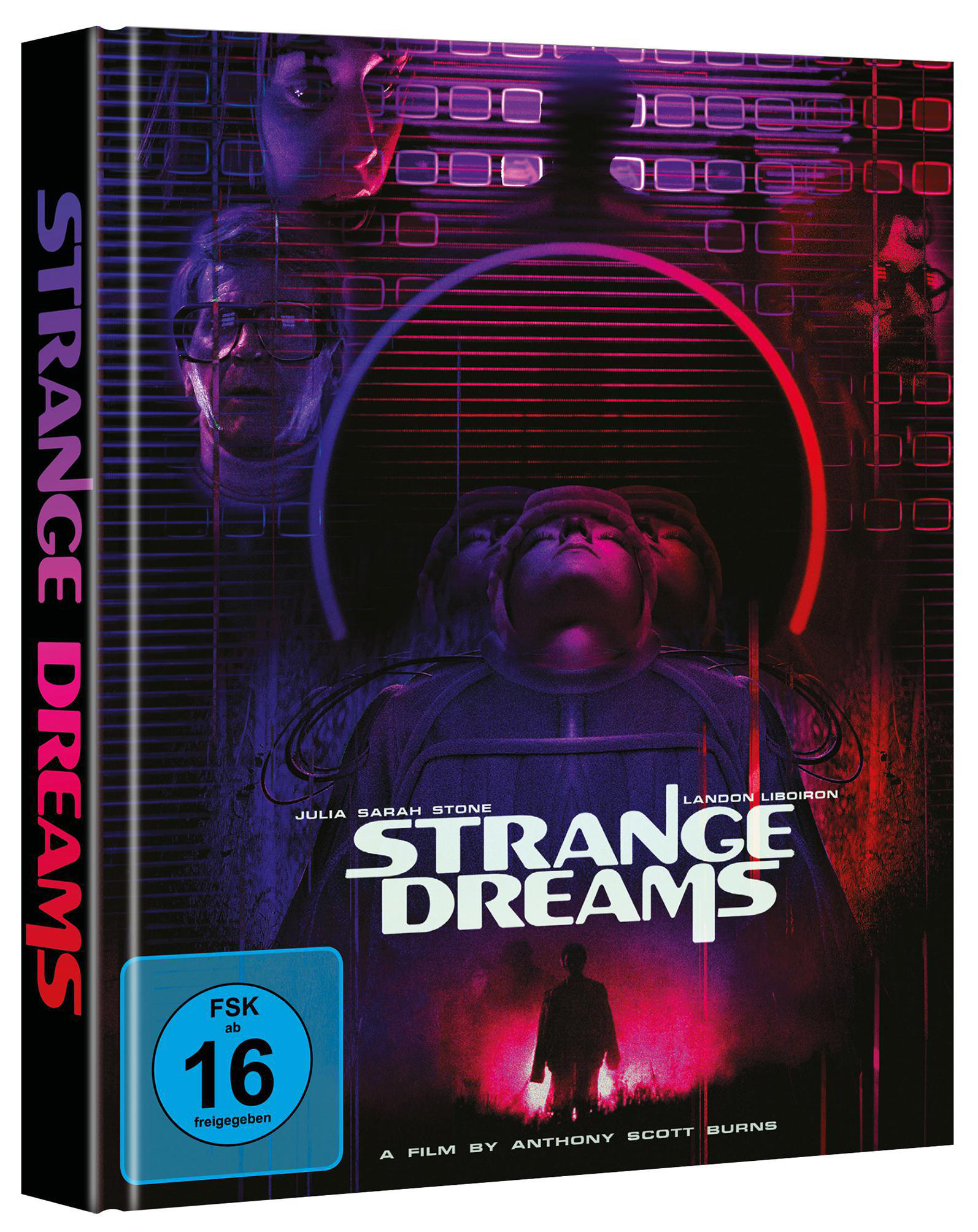 DVD-Cover: 'Strange Dreams'. Zeigt eine Figur mit ominösem, unscharfem Hintergrund und einem blau-roten Kreis.