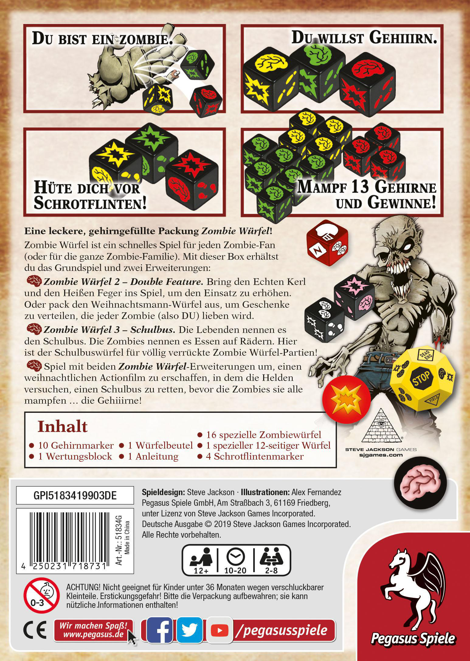 PEGASUS SPIELE Brettspiel Würfel - Die Mehrfarbig Zombie Horde