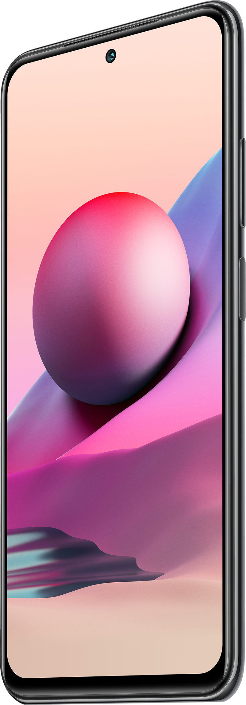 Een zwarte smartphone die een kleurrijke, abstracte achtergrond toont. De telefoon is schuin.