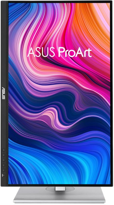 ASUS ProArt monitor with a colorful abstract design on the screen.