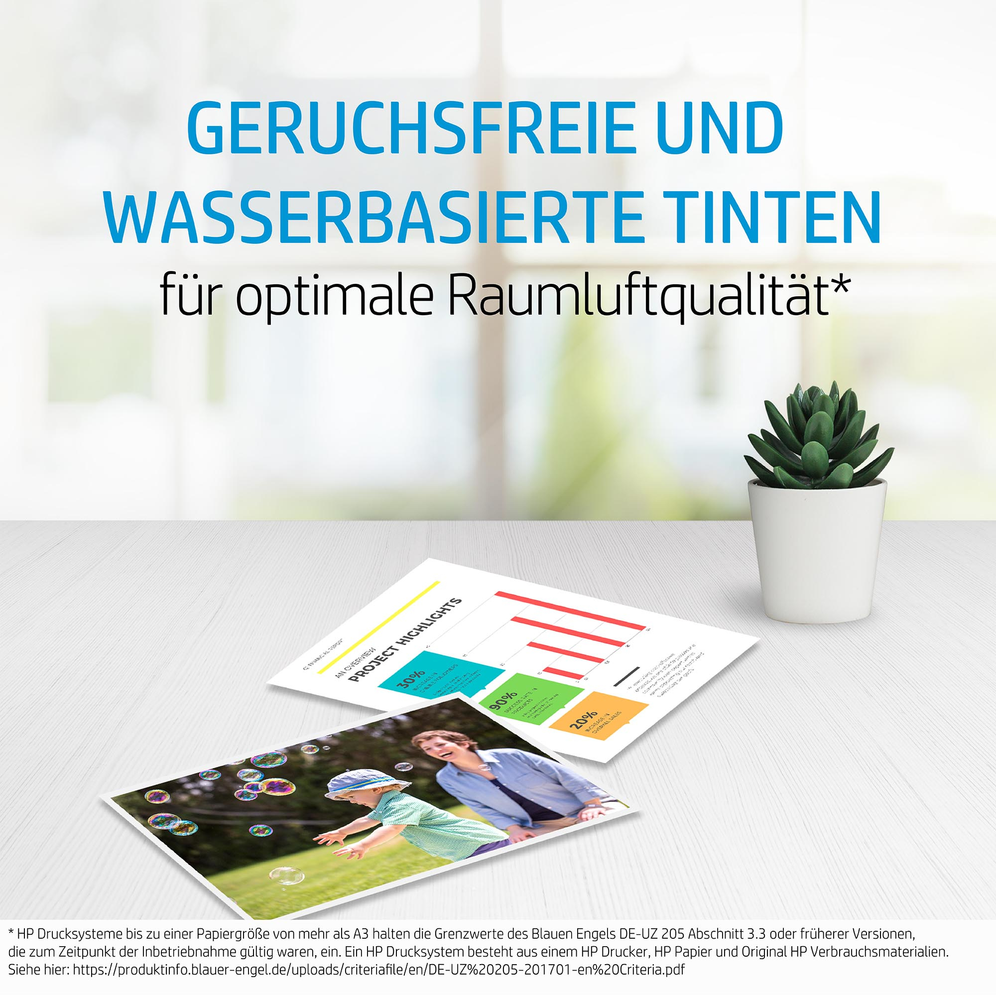 Ein weißer Topf mit Pflanze, Papier und Diagramm, mit Text über Tinten.