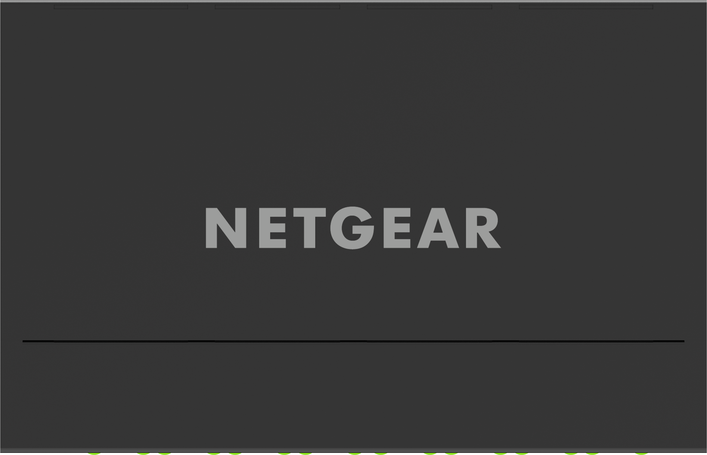 NETGEAR-logo op een donkergrijze achtergrond met groene accenten.