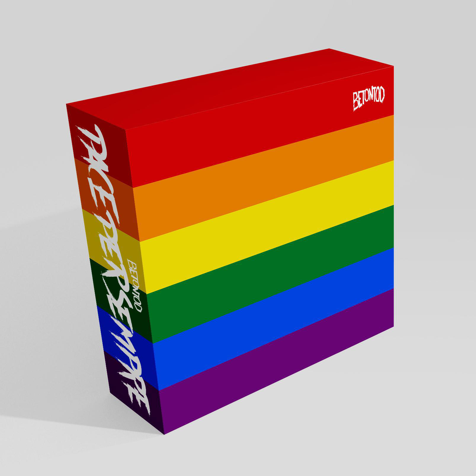 Eine Box mit Regenbogen-Design und dem Wort 'BETONMOD' in weißem Text.