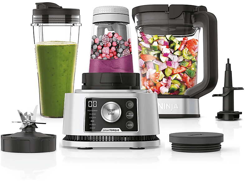 Ninja CB350EU Standmixer (Silber/Schwarz, 1200 Watt, Power Nutri Becher 700ml, Power Nutri Schüssel 400ml, Power Nutri Behälter 2.1 l)