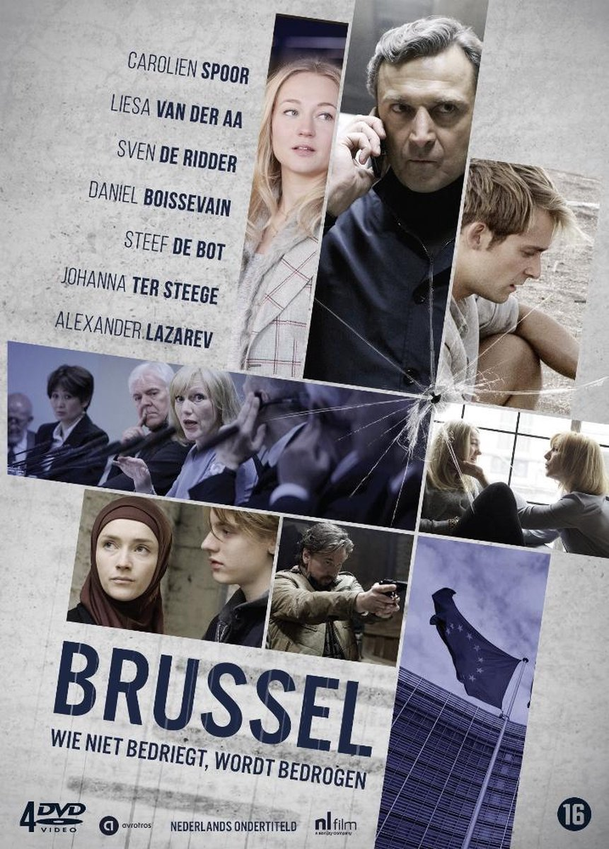Affiche du film Bruxelles. Plusieurs acteurs dans un collage, avec titre et texte.