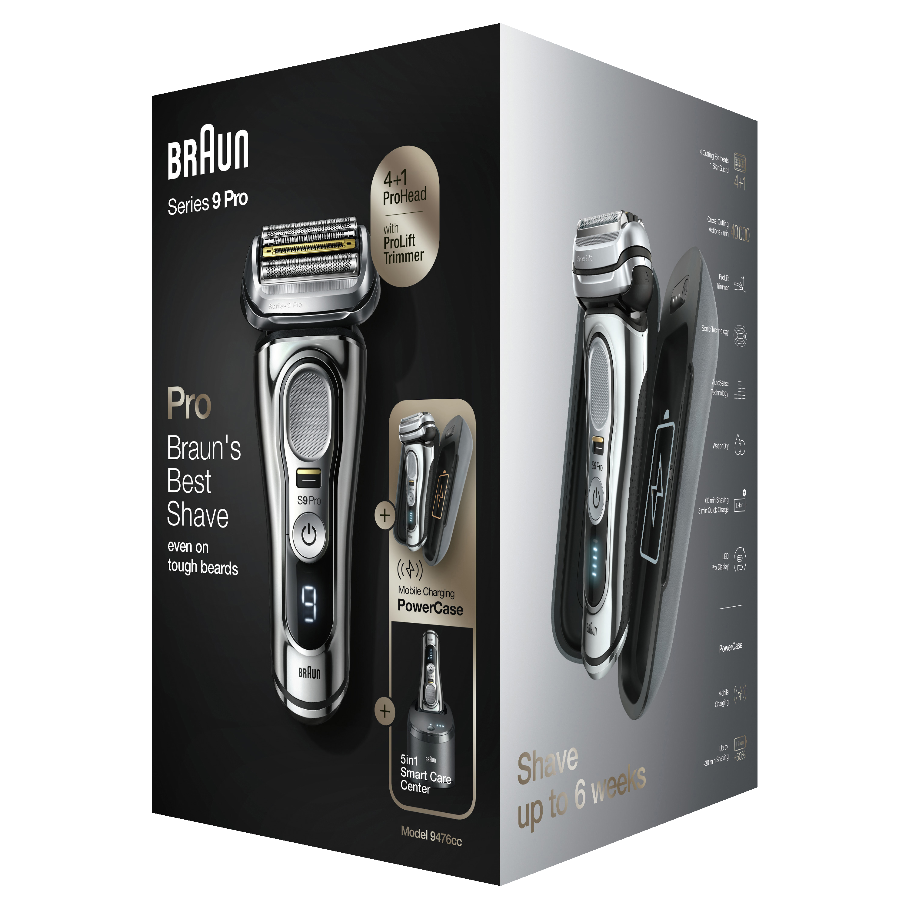 BRAUN 9476CC Series 9 Pro Nass- und Trockenrasierer Wet&Dry Chrom (inkl. Mobile Charging Base + Power Case) Nass- und Trockenrasierer (Akkubetrieb, Chrom, Wet & Dry)