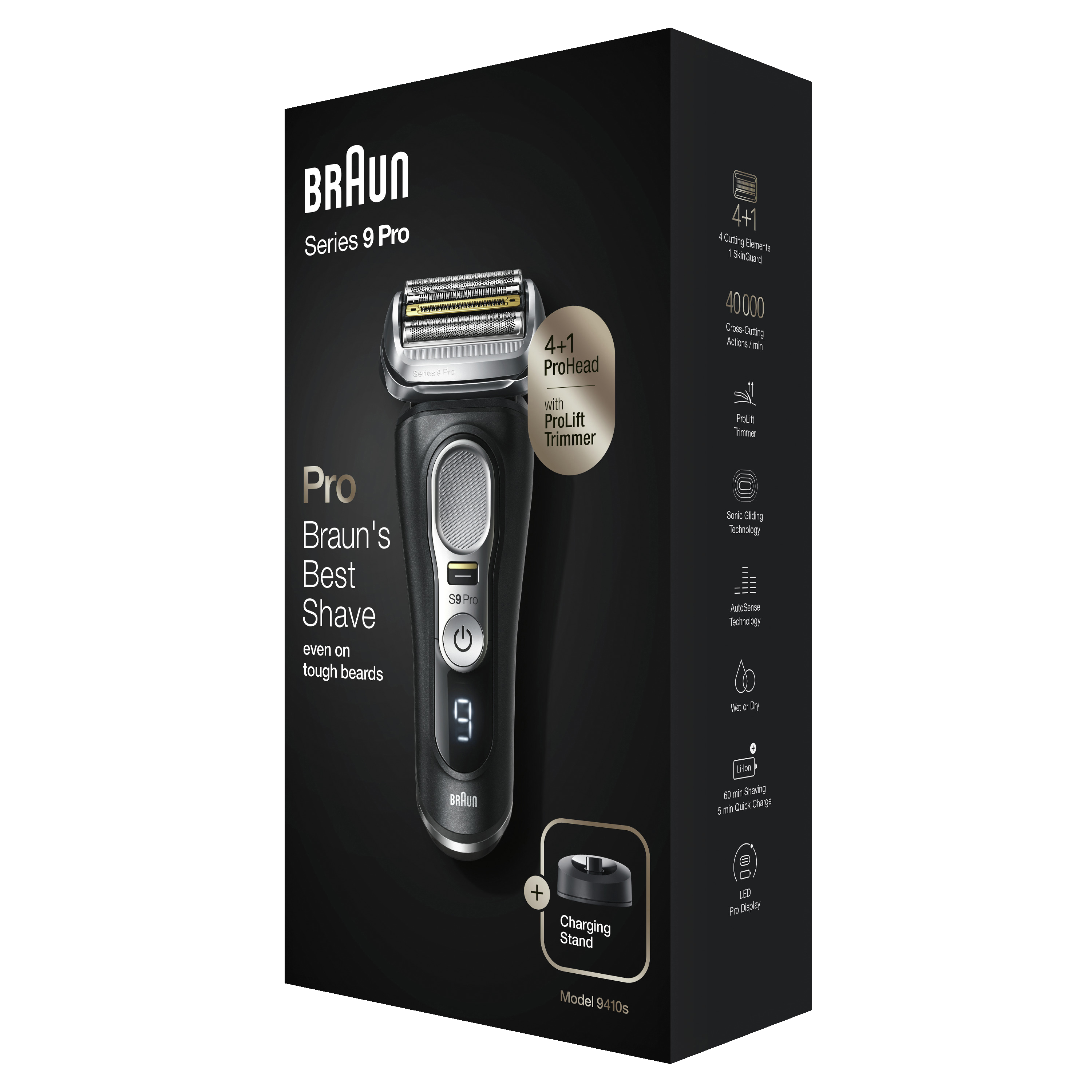 BRAUN 9410S Series 9 Pro Nass- und Trockenrasierer Wet&Dry Schwarz (inkl. Charging-Stand) Nass- und Trockenrasierer (Akkubetrieb, Schwarz, Wet & Dry)