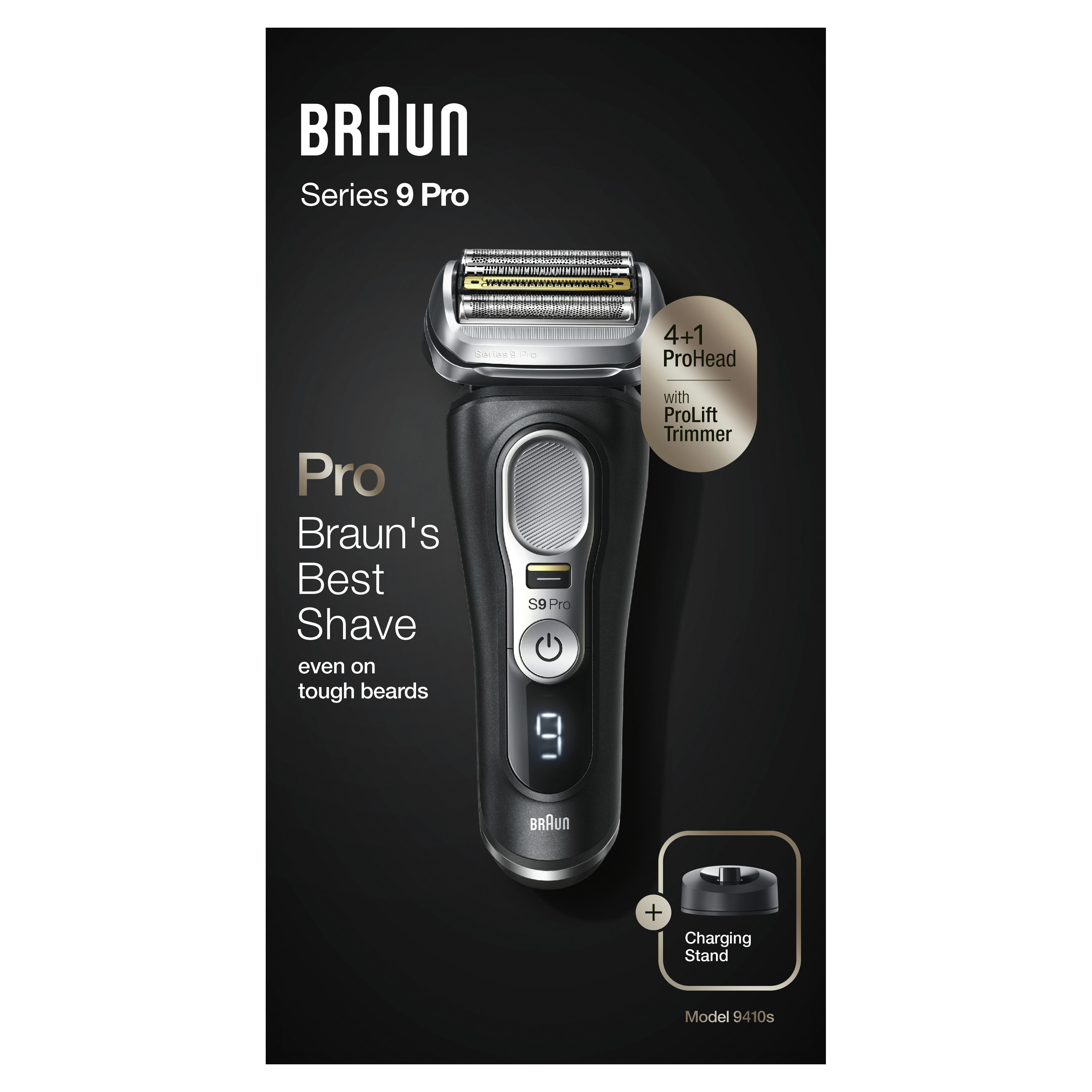 BRAUN 9410S Series 9 Pro Nass- und Trockenrasierer Wet&Dry Schwarz (inkl. Charging-Stand) Nass- und Trockenrasierer (Akkubetrieb, Schwarz, Wet & Dry)