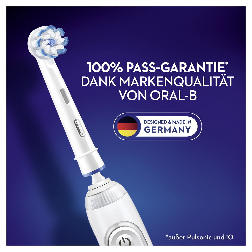 Elektrische Zahnbürstenkopf mit Text. Hintergrund: Blau.