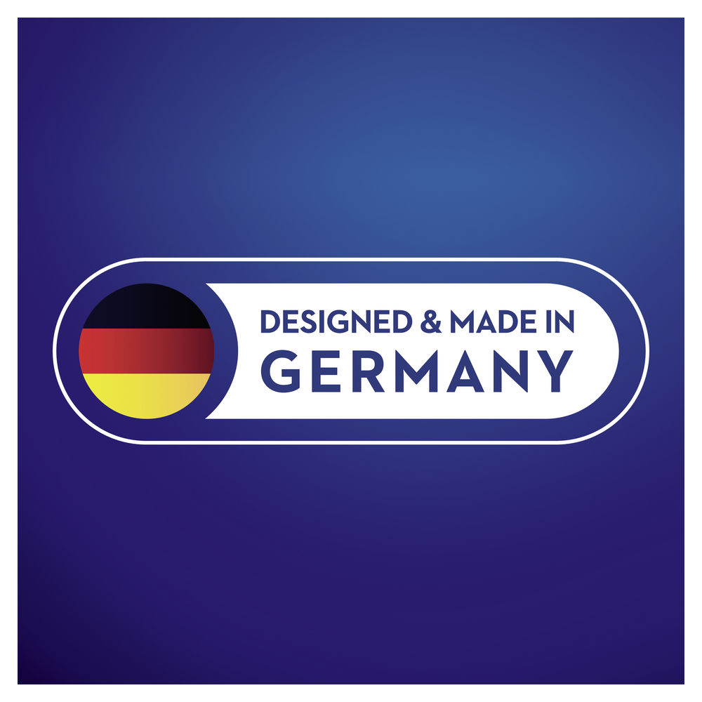 Ein Design mit den Farben der deutschen Flagge und dem Text: Designed & Made In Germany.