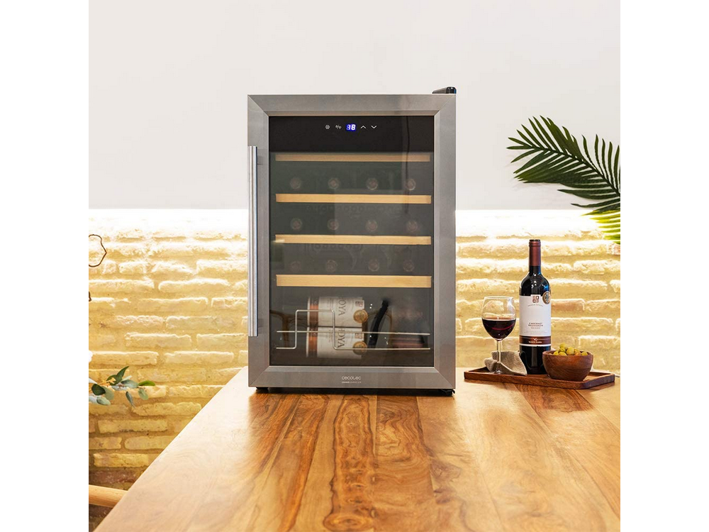 Vinoteca - Cecotec 02344 GrandSommelier 20000 Inox Compressor, Compresor, 20 botellas, 5 - 18 ºC, LED, Negro