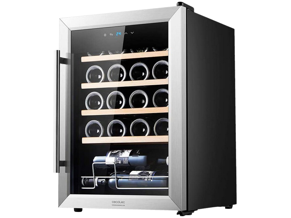 Vinoteca - Cecotec 02344 GrandSommelier 20000 Inox Compressor, Compresor, 20 botellas, 5 - 18 ºC, LED, Negro