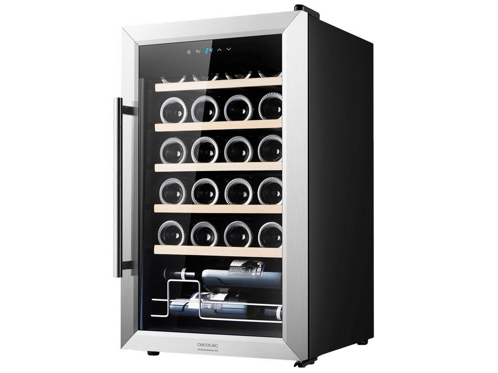 Vinoteca - Cecotec 02345 GrandSommelier 24000 Inox Compressor, Compresor, 24 botellas, 5 - 18 ºC, LED, Negro