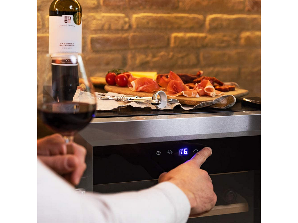 Vinoteca - Cecotec 02345 GrandSommelier 24000 Inox Compressor, Compresor, 24 botellas, 5 - 18 ºC, LED, Negro