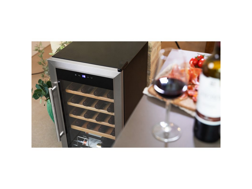 Vinoteca - Cecotec 02345 GrandSommelier 24000 Inox Compressor, Compresor, 24 botellas, 5 - 18 ºC, LED, Negro