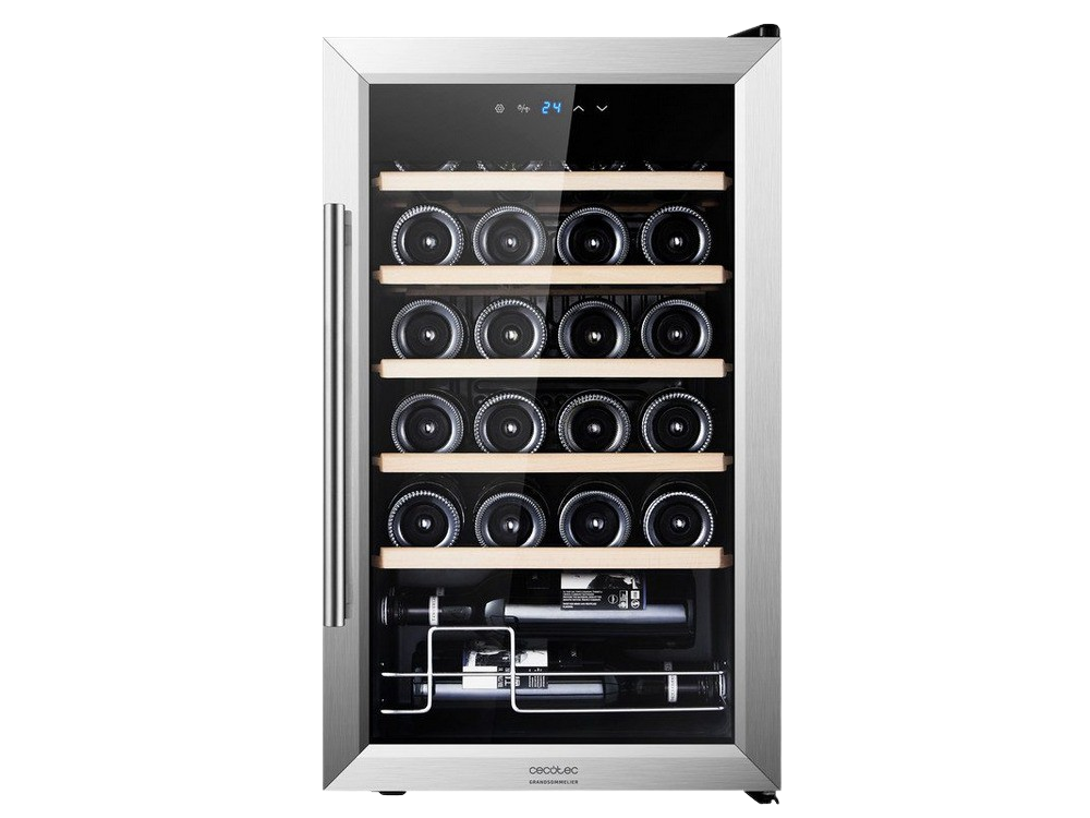 Vinoteca - Cecotec 02345 GrandSommelier 24000 Inox Compressor, Compresor, 24 botellas, 5 - 18 ºC, LED, Negro