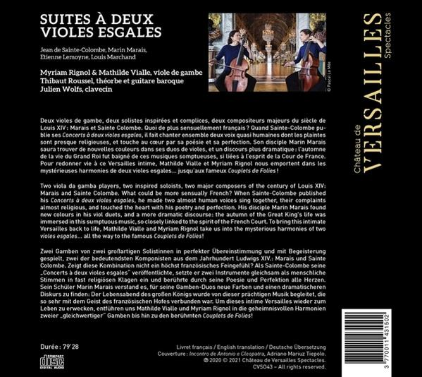 Pochette de CD avec texte sur les suites pour deux violes de Jean de Sainte-Colombe et autres.
