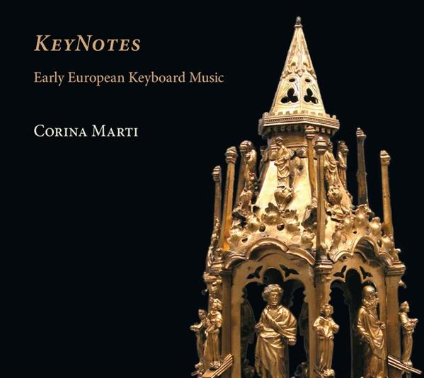 Albumhoes: 'KeyNotes' met een sierlijke gouden structuur en tekst.