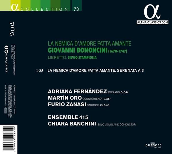 Pochette de CD avec texte sur l'opéra de Bononcini, avec détails des solistes et de l'ensemble.