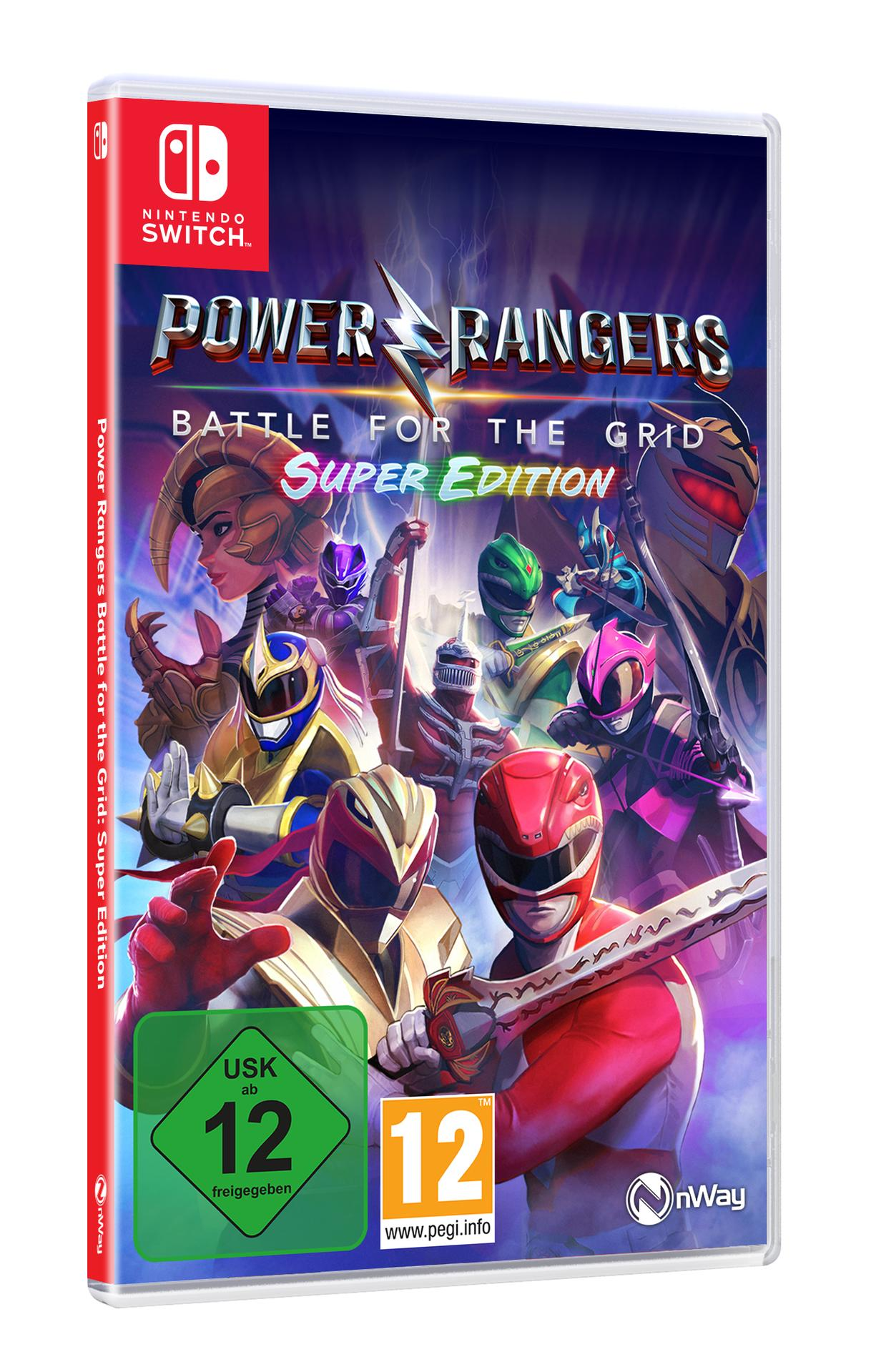 Videospiel-Cover. Bunte Charaktere sind vorne. Der Spieletitel lautet Power Rangers: Battle for the Grid.