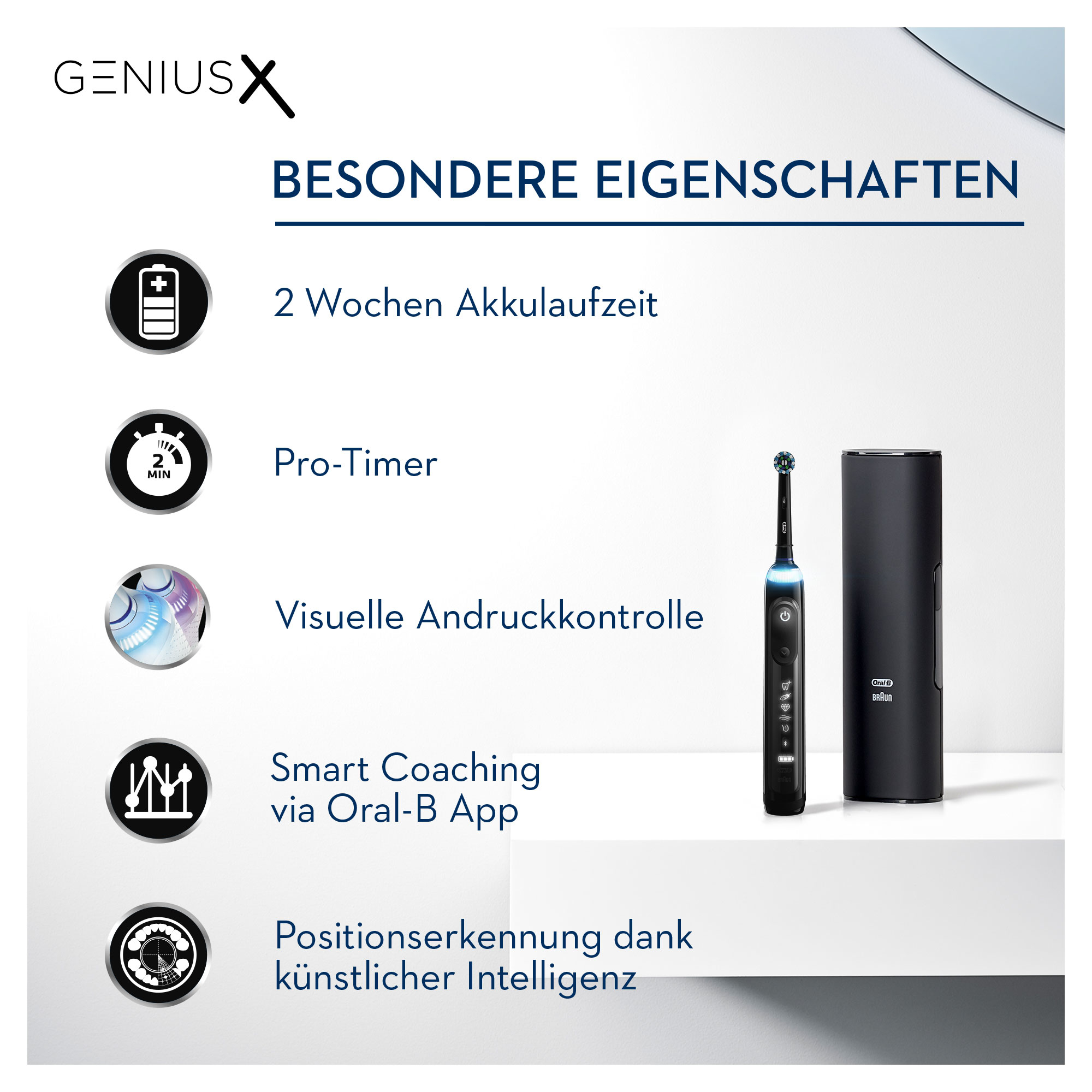 ORAL-B Genius X mit Reiseetui Elektrische Zahnbürste Midnight Black