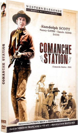 Couverture DVD de 'Comanche Station', cow-boy avec arme, fond blanc.